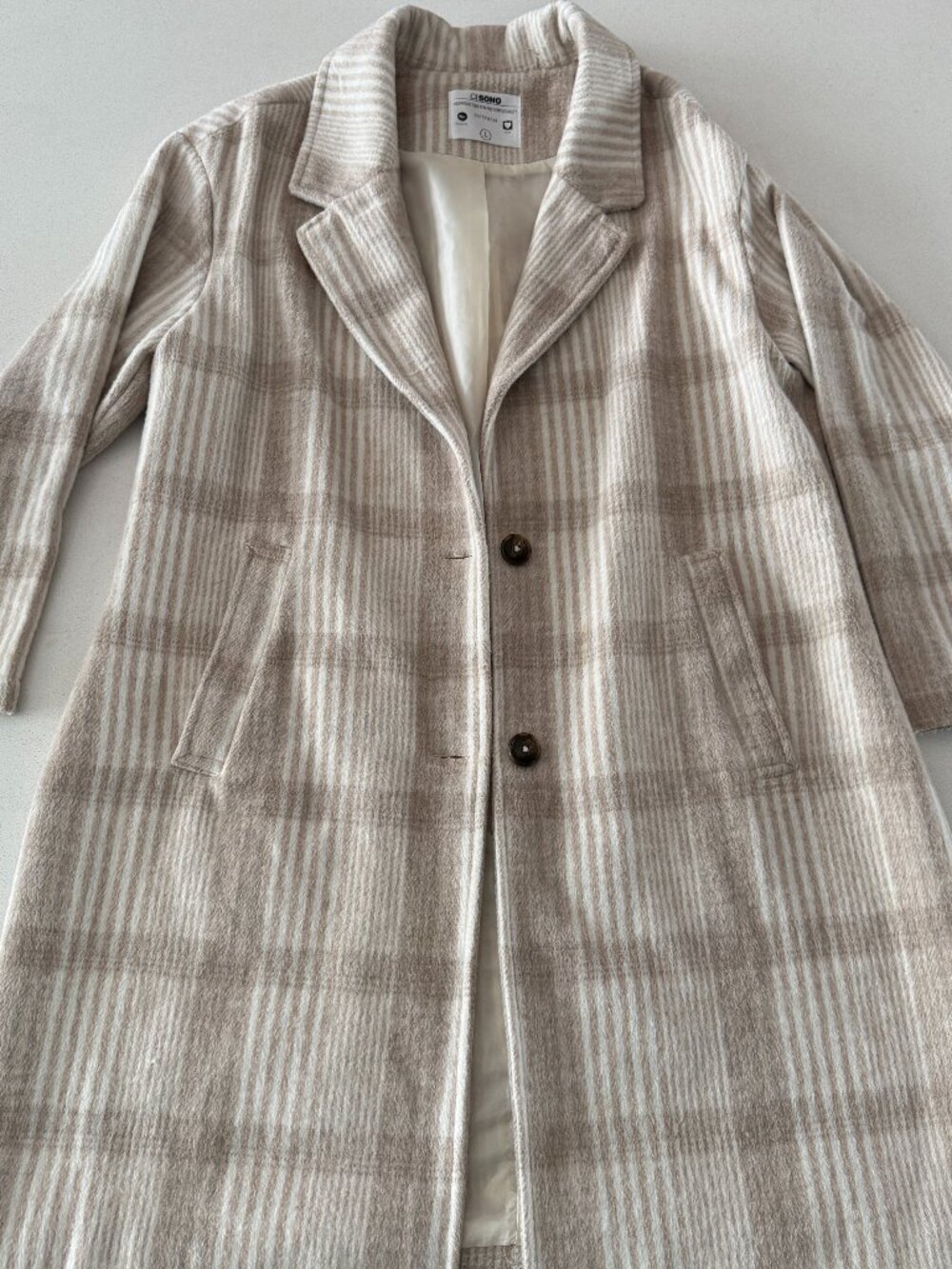 Cisono Beige Cream Brushed Plaid Lightweight Coat Jacket Outer layer Size L